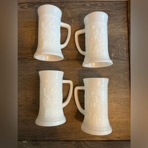 Vtg 1950s Federal Glass Company Milk Glass Steins - Set of 4